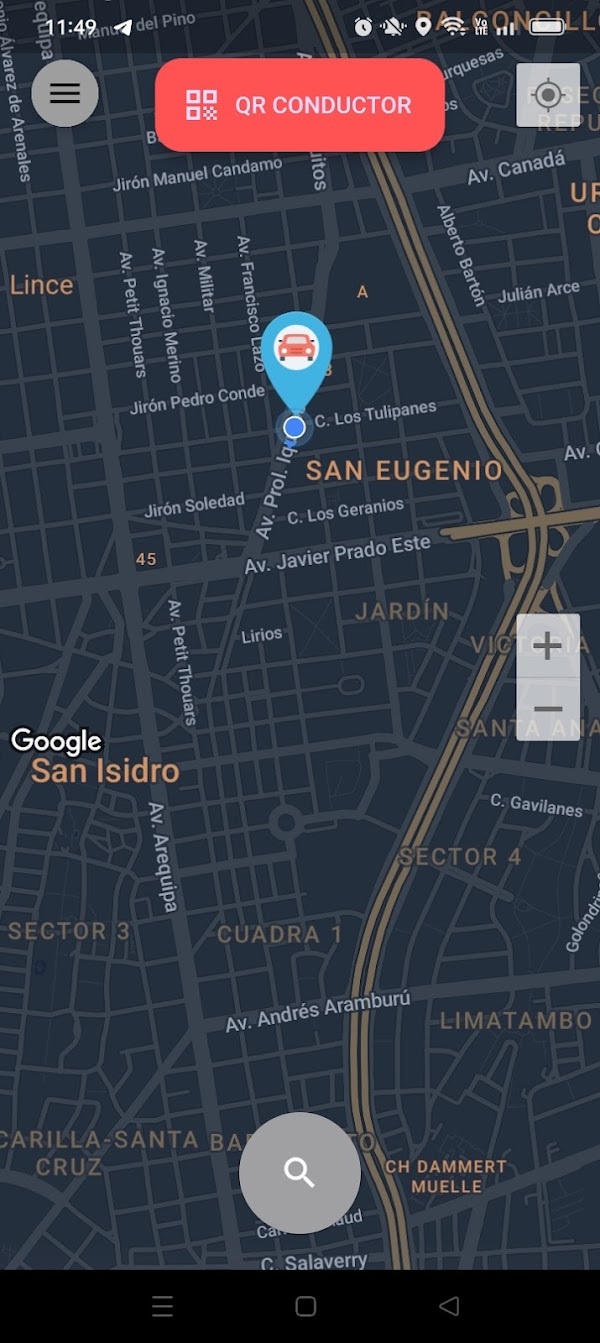 Pantalla de la app Pasajero